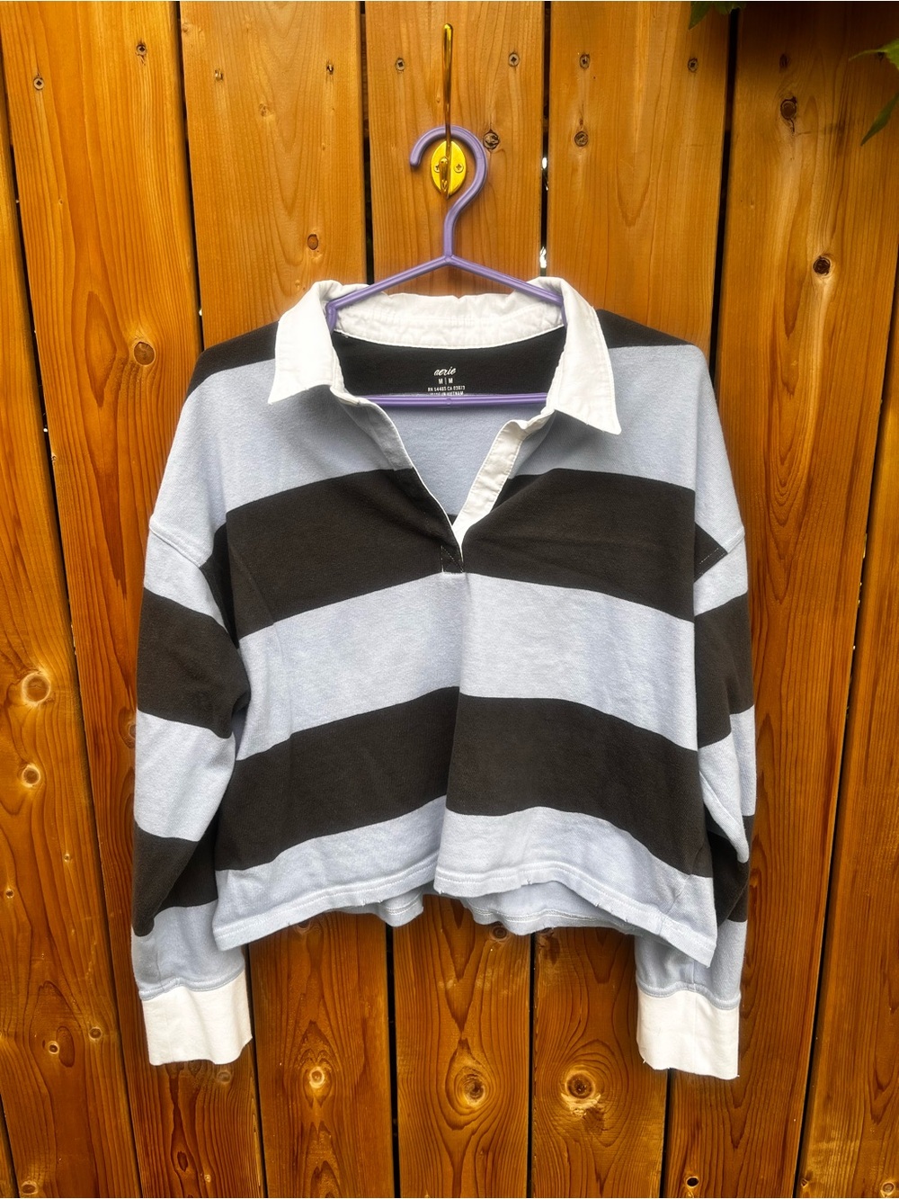 aerie Striped Rugby Pullover in Navy, White & Light Blue